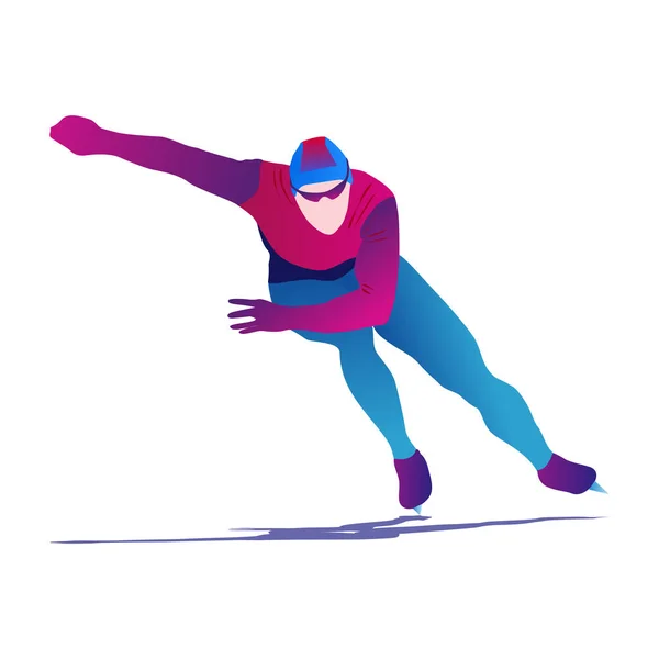 在抽象的蓝色背景下 一个抽象的人在冰上滑冰的漫画 — 图库矢量图片