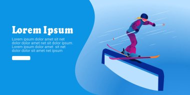  Soyut arka planda kayak yapan bir adamın UI tasarımı. Freeski eğim biçimi