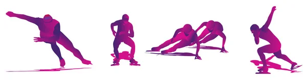 Cartoon Illustratie Van Abstracte Mannen Schaatsen Ijs Een Abstracte Witte — Stockvector