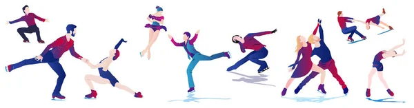 Cartoon Illustration Abstract Man Woman Skating Ice White Background Inglés — Vector de stock