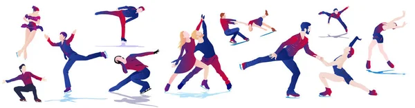 白い背景に氷の上でスケート抽象的な男と女の漫画のイラスト フィギュアスケート — ストックベクタ