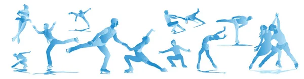 白い背景に氷の上でスケート抽象的な男と女の漫画のイラスト フィギュアスケート — ストックベクタ