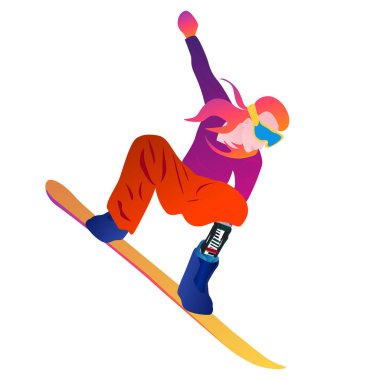 Women doing sports exercises on a snowboard. Vector graphic illustration. Para snowboard clipart