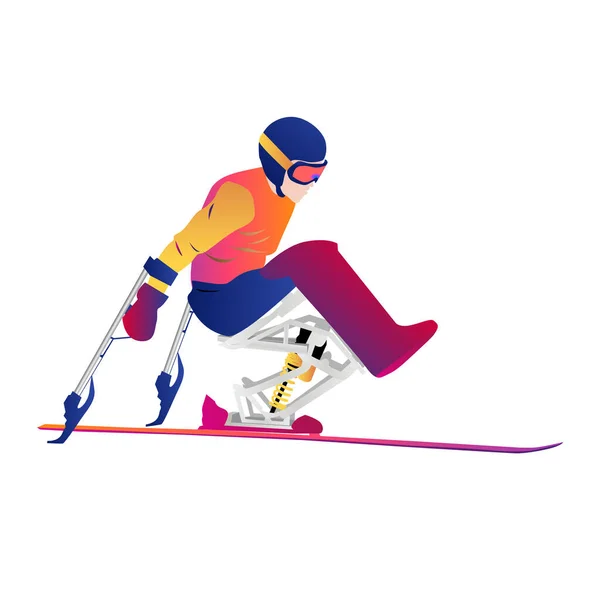 在白色背景下隔绝的单人滑雪板上进行滑雪运动 矢量图解 半高山滑雪 — 图库矢量图片