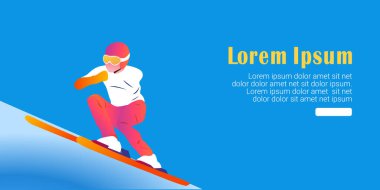 Snowboard üzerinde spor yapan kadınların UI tasarım şablonu. Vektör grafik çizimi. Para-alp kayağı