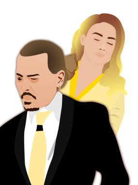 Los Angeles, ABD - 03.15.22: Oyuncular Johnny Depp ve Amber Heard 'ın karikatür çizimi