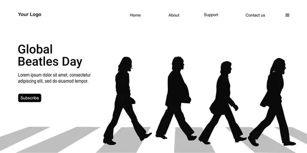 Σχεδιασμός Της Παγκόσμιας Ημέρας Των Beatles Κοινό Χαρακτήρων Κινουμένων Σχεδίων — Διανυσματικό Αρχείο