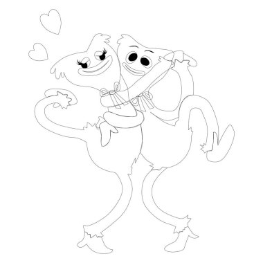 Los Angeles, ABD - 05.20.2022 Huggy Wuggy ve Kissy Missy oyuncak karakterleri. Öpücük Missy Poppy Oyun Zamanı Kumaşı