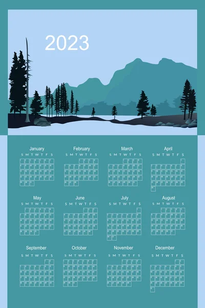 Календарь 2023 Сосновый Лес Фоне Голубого Неба Лазурного Моря — стоковый вектор