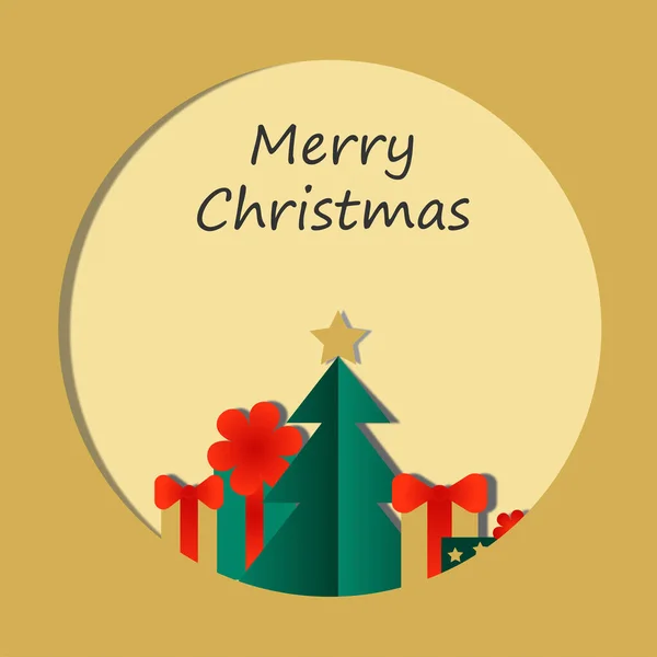 İçinde Noel ağacı hediyeleri olan Noel kartı. Kağıdı kes.