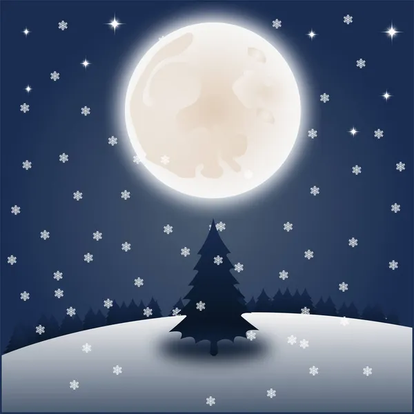 Paisaje Nocturno Invierno Con Nevadas Árboles Lunares — Vector de stock