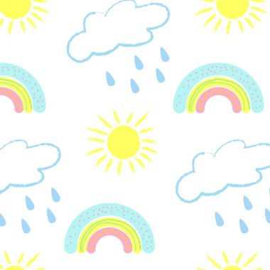 Seamless pattern with cartoon sky white background.