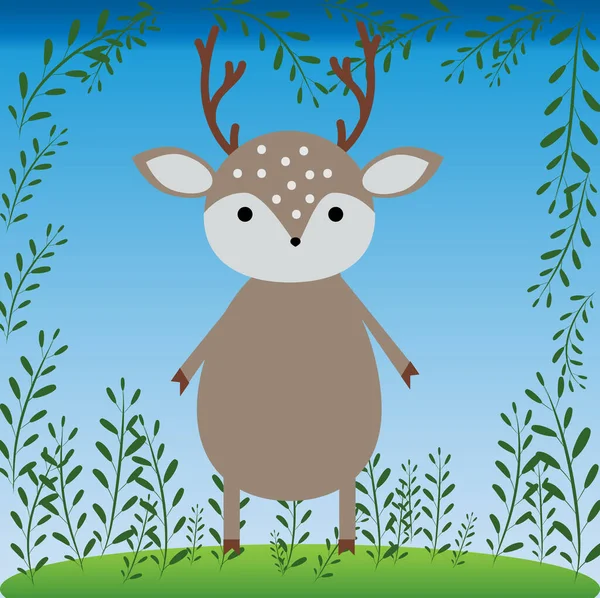 緑の芝生の上で漫画の小さな鹿 夏の日 — ストックベクタ