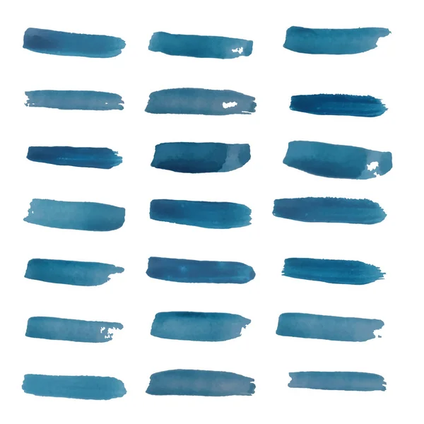 Suluboya fırça darbeleri mavi renkte. Vektör seti.