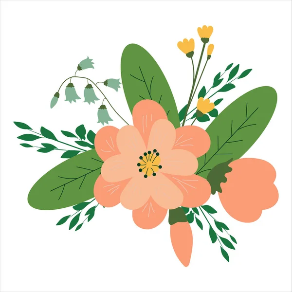 Çiçek dalları ve pastel renkli böğürtlenli çiçek kompozisyonu. Desenler için tatil kartı şablonu tasarımı ögesi