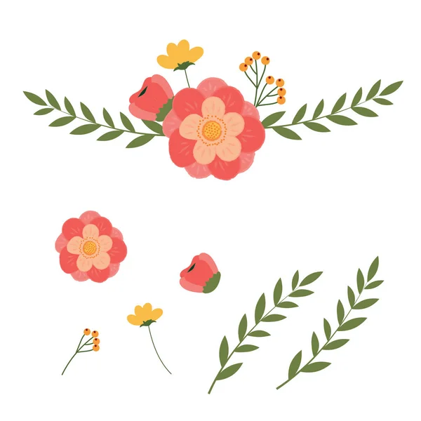 Tasarımın için çiçek ve yaprak seti. Geçmişi, afişleri, düğün kartlarını yaratmak için. Vektör illüstrasyonu.