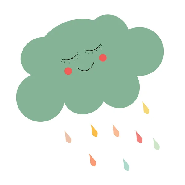 Yağmur damlaları, Yazdır veya simge vektör çizim ile şirin mutlu bulut