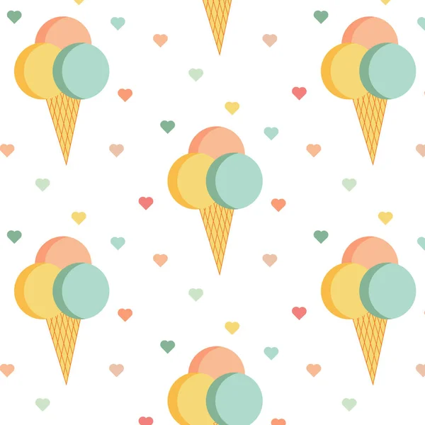 Ice Cream Seamless Pattern Hearts — Archivo Imágenes Vectoriales