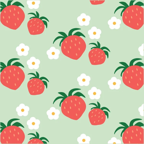 Colorfull Seamless Pattern Strawberries Flowers — Vetor de Stock