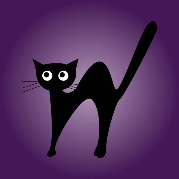 Vector Cartoon Black Cat Isolado Espaço Branco Vetor — Vetor de Stock
