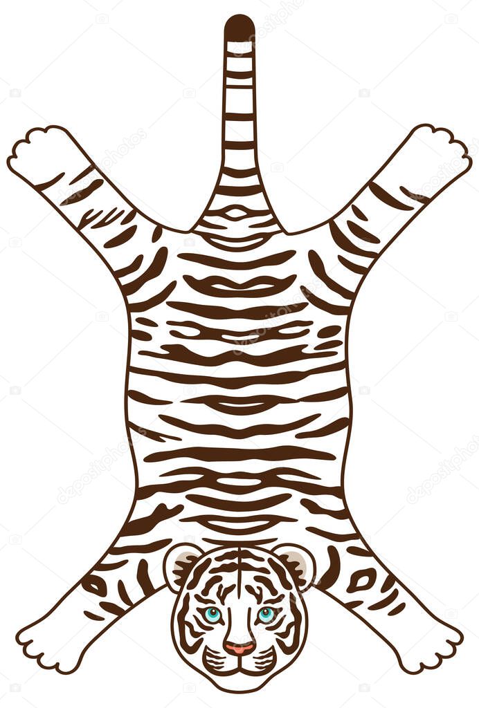 Illustration of white tiger rug.White tiger fur covering with stretched limbs. New Year's card template for the Tiger Year of the Chinese Zodiac. 