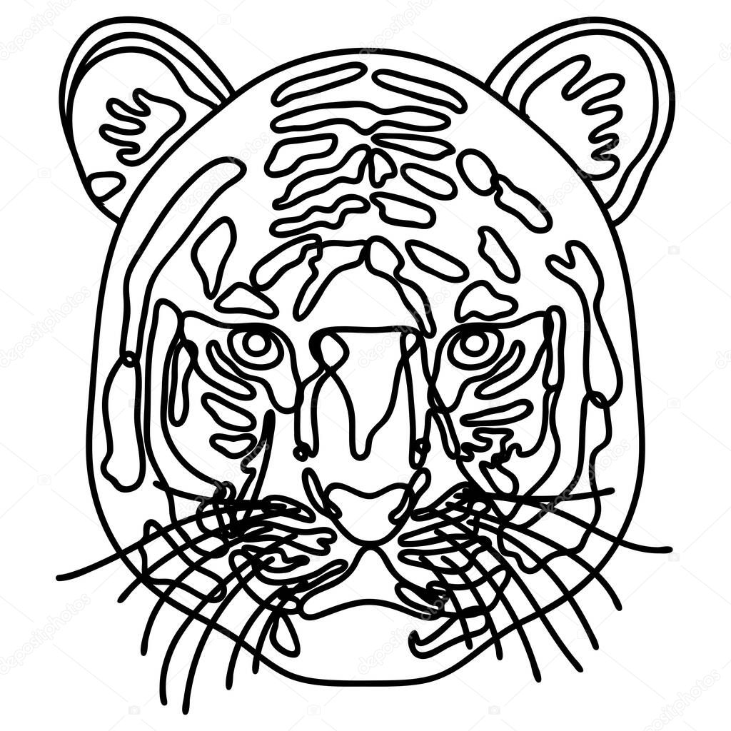 Simple line drawing of a tiger facing the front 