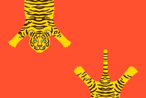 Nyårskort Illustration Tiger Med Spridda Lemmar Vykort Mall Det Vykortsmall — Stockfoto