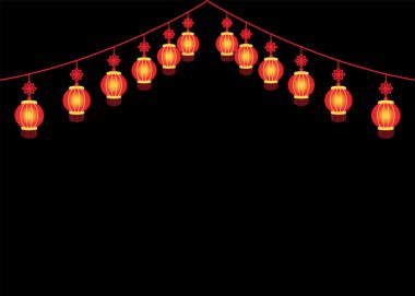 Illustration of lanterns hanging against the background of the night sky