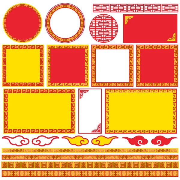Chiński Tradycyjny Wzór Dekoracyjny Ramki Ilustracji Zestaw Zestaw Ilustracja Chiñskiego — Zdjęcie stockowe