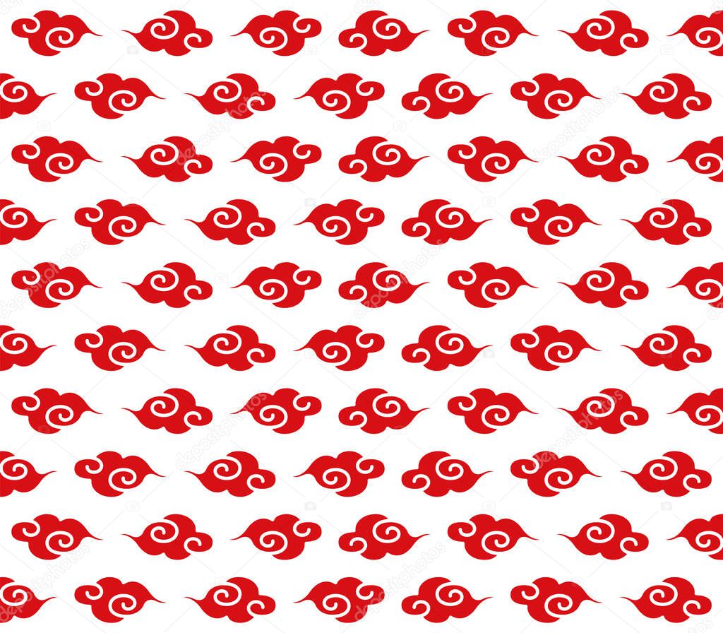 A cloud pattern illustration of a traditional Chinese style pattern drawn in red on a white background. 