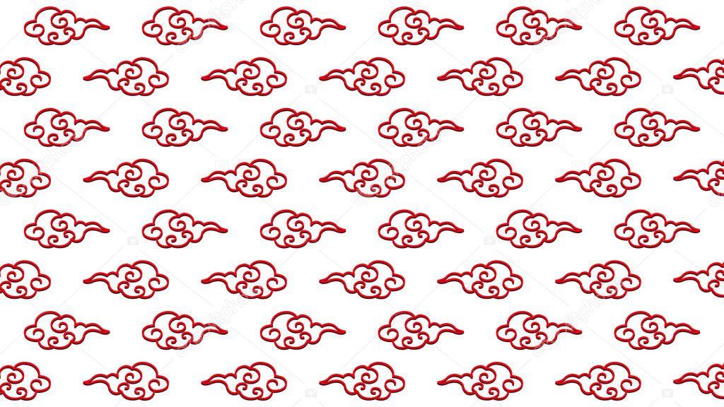 An illustration of traditional Chinese-style cloud patterns lined up. An illustration with three-dimensional line drawing cloud patterns lined up, which can be used as a background for design.