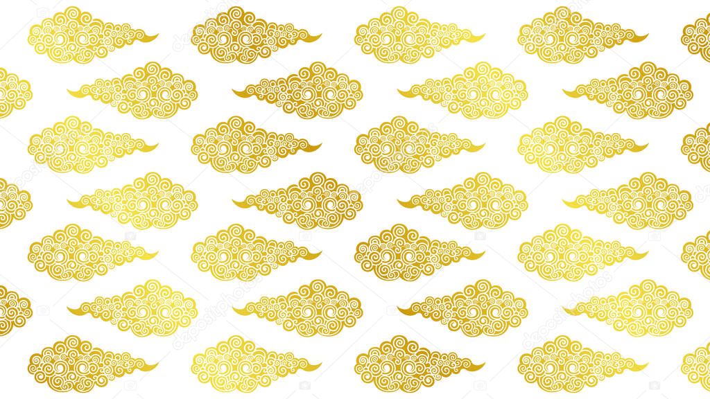Illustration with abstract cloud patterns lined up.An illustration with golden cloud patterns lined up, which can be used as a design background.