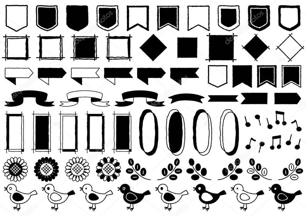 A set of black and white illustrations of simple hand-drawn speech bubbles.A black and white illustration set of materials that can be used for web and paper design.