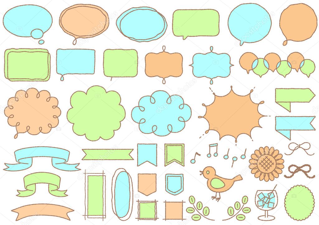 A color illustration of a simple hand-drawn speech bubble.A set of simple color illustrations of speech bubbles and icons that can be used for web and paper design.