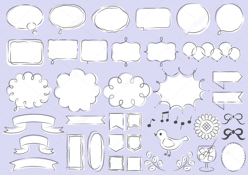A set illustration of a simple hand-drawn speech bubble.A set of simple color illustrations of speech bubbles and icons that can be used for web and paper design.