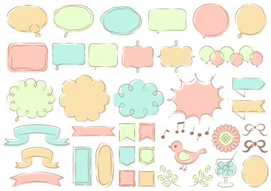 Elle çizilmiş şirin bir konuşma balonu ve ikonu. Web ve kağıt tasarımı için kullanılabilecek renkli çizimler..