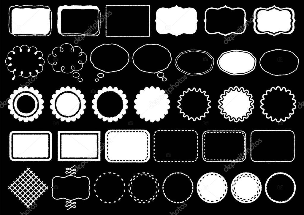   It is a set illustration of a simple decorative frame drawn in white on a black background.  It is an illustration that can be used for designing the web and paper media.