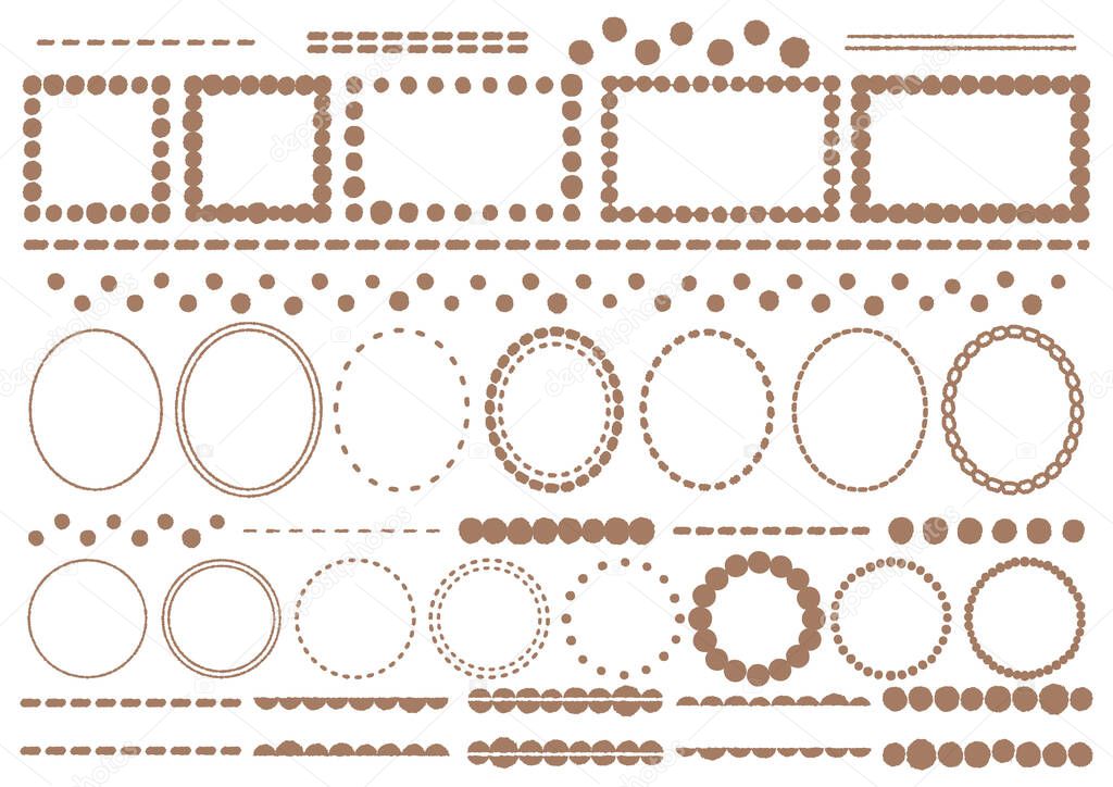  It is a brown set illustration of a hand-drawn decorative frame and decorative ruled lines. A set of illustrations that can be used for all kinds of designs such as the web and paper media.