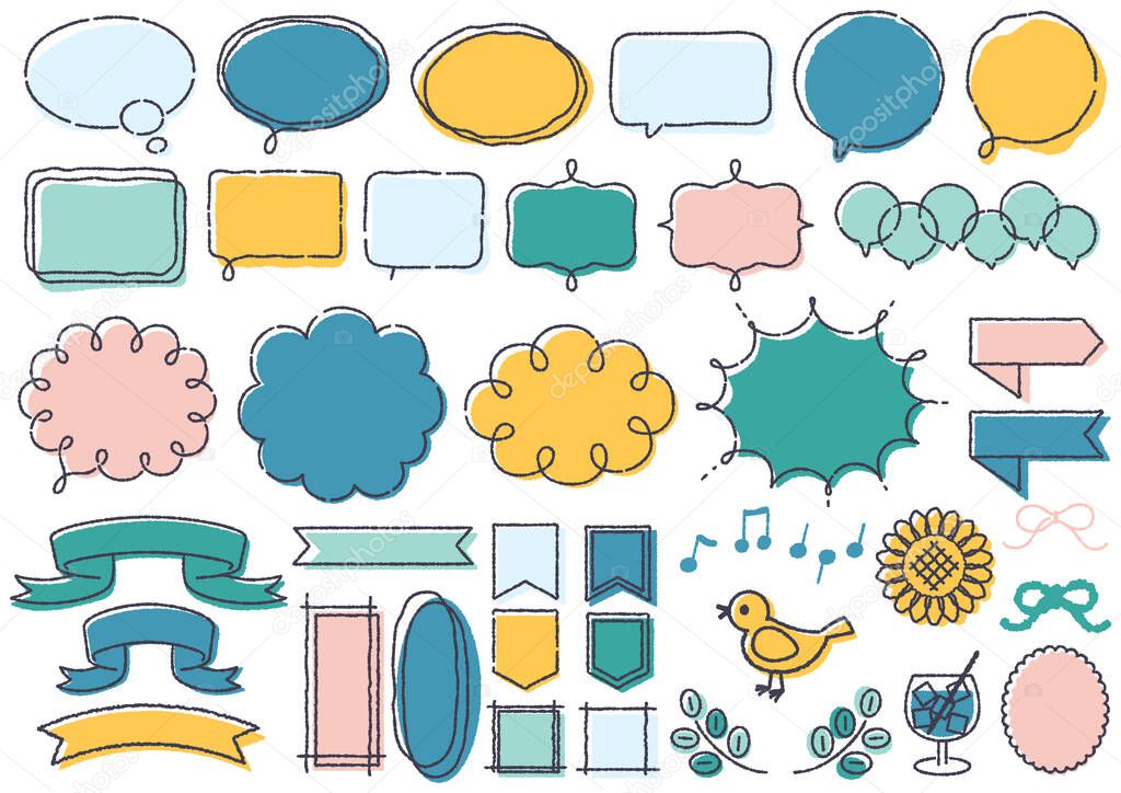  It is a color illustration of cute hand-drawn balloons and icons. It is an illustration that can be used for various designs such as the web and paper media.
