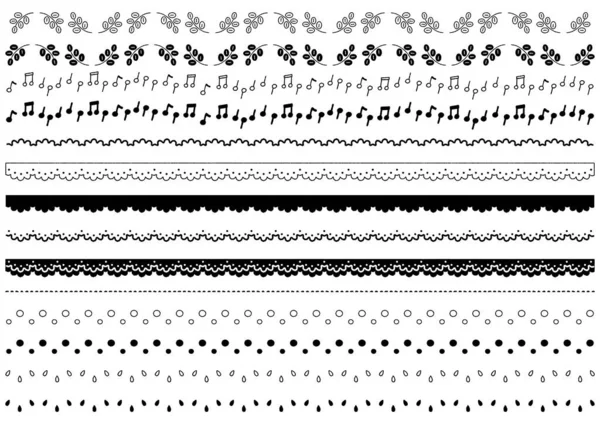 Sada Černobílých Ilustrací Jednoduchými Roztomilými Dekorativními Liniemi Vzory Ilustrace Která — Stockový vektor