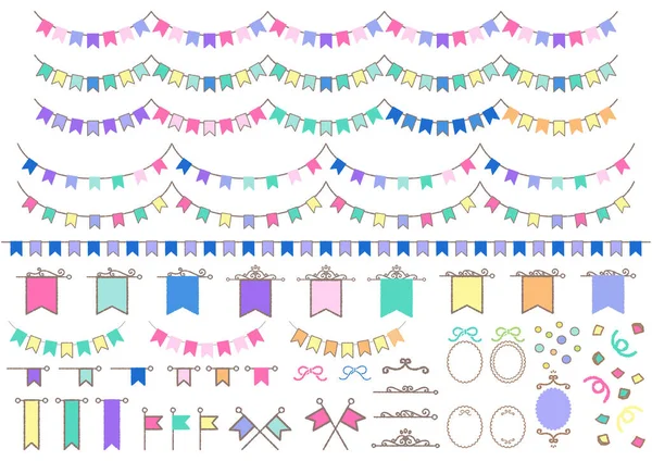 Set Color Illustrations Garlands Flags Decorative Frames All Them Simple — Wektor stockowy