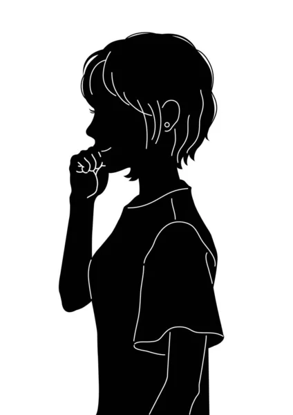 Horní Část Těla Ilustrace Ženy Která Dívá Stranou Jednoduchá Černobílá — Stockový vektor