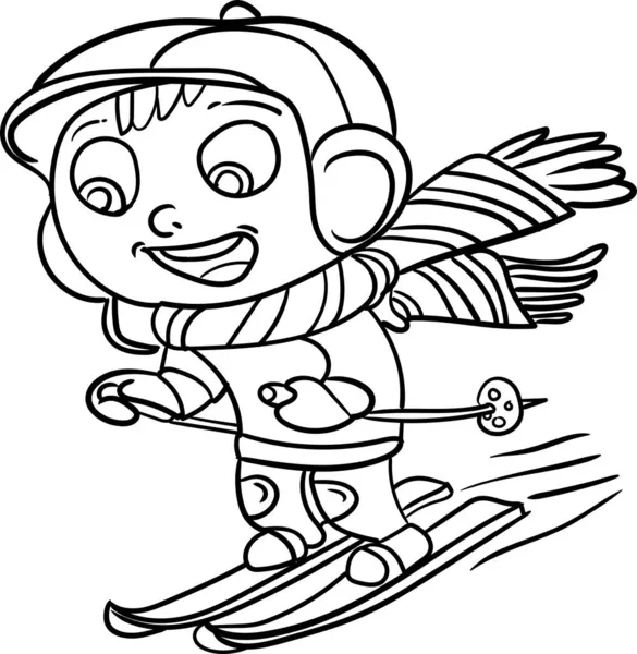 Çocuklar için boyama kitabı. Çocuk tepenin üstünde buz pateni oynuyor.