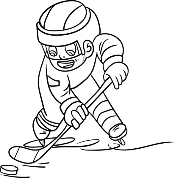 Kleurboeken Voor Kinderen Sportseries Kleine Jongen Dribbelt Bal Hockey Wedstrijd — Stockfoto