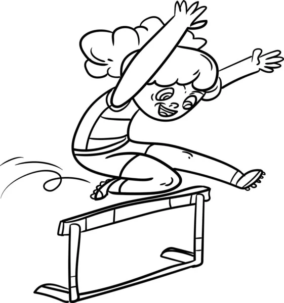 给孩子们的书着色运动系列 小女孩正在参加Steeplechase比赛 — 图库照片