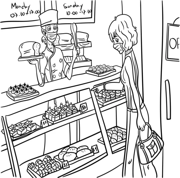 Coloring Book Kids Woman Trying Buy Cake Cake Shop Wearing — Stock Photo, Image