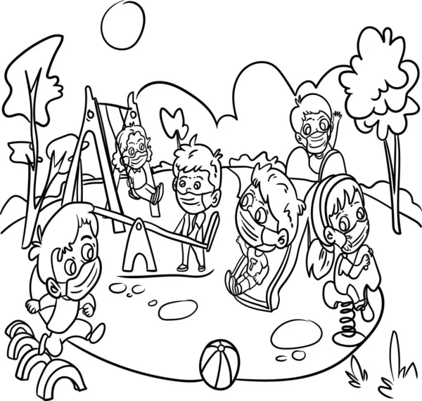 Coloring Book Kids Little Boys Girls Playing Play Ground — Stock Photo, Image