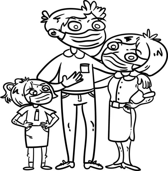 Coloring Book Kids Family Member Always Wearing Mask Protect Each — Stock Photo, Image