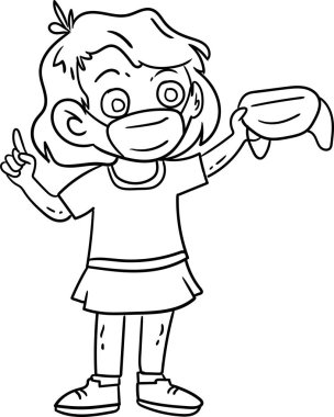 Çocuklar için boyama kitabı. Küçük çocuk ve kız herkesi koronavirüslerden korumak için bedava maske veriyorlar.