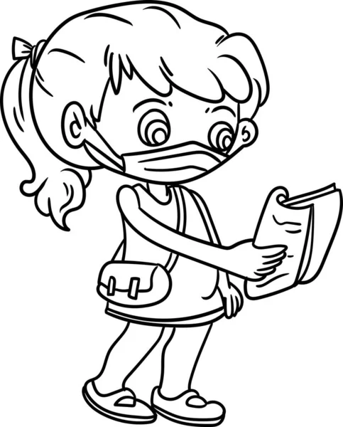 Coloring Book Kids Little Girl Reading Novel Public Forget Wear — Stock Photo, Image